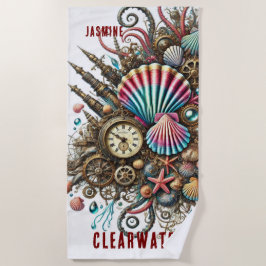 SERVIETTE DE PLAGE ÉCRAN BLANC À VAPEUR WHIMSICAL SUR BLANC