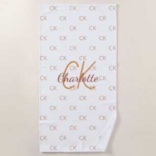 Serviette De Plage Écriture de nom du monogramme en or blanc élégant