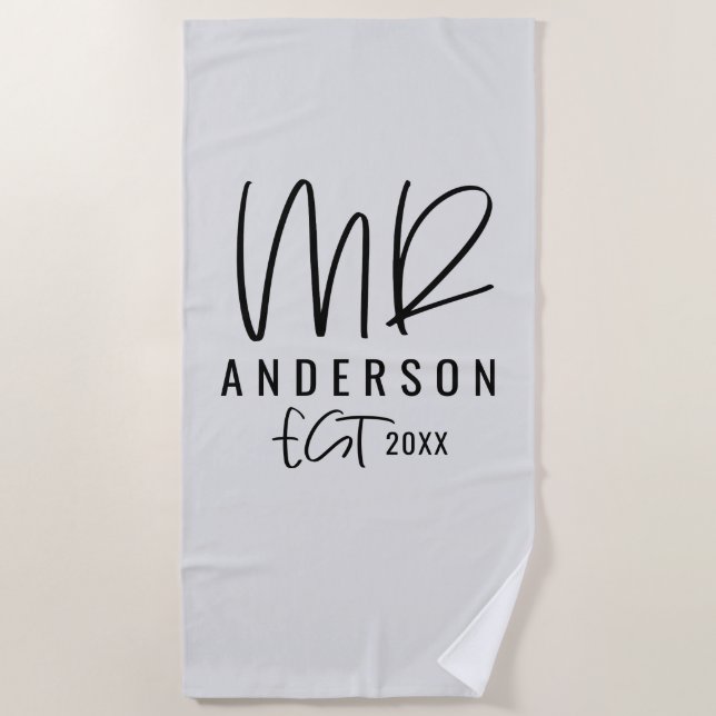 Serviette De Plage Écriture manuscrite de script Lune de miel M. mari (Devant)