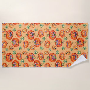 Serviette De Plage Effrayant et souriant Halloween citrouille Serviet