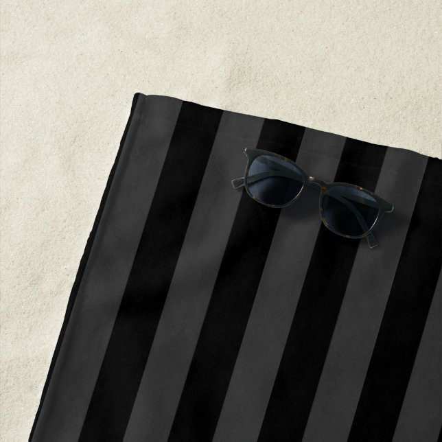 Serviette De Plage Elagnat Black & Smoky Black Vertical Stripes (En situation)