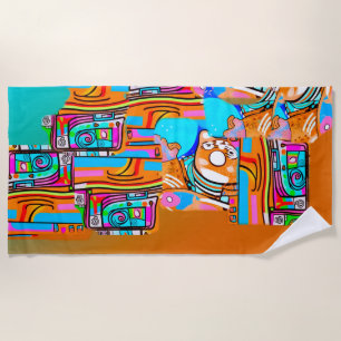 Serviette De Plage Electric Orange & Cyan Dreams — Abstrait Pop Desig