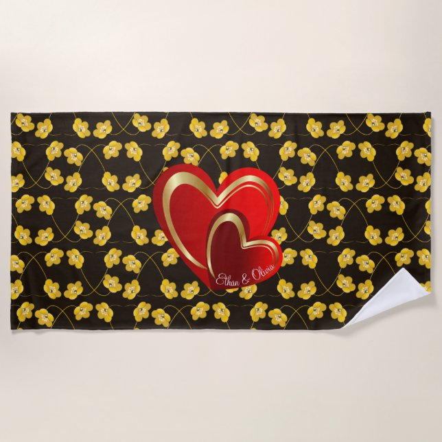 Serviette De Plage Élégant amour Coeurs rouges Cadeau personnalisé (Devant)