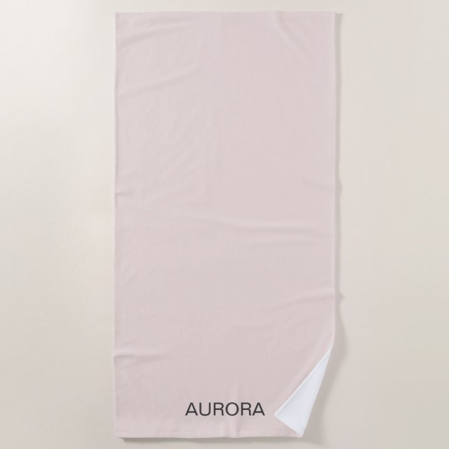Serviette De Plage Élégant Beige Bleu Nom personnalisé (Devant)