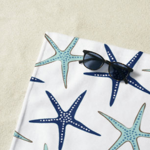 Serviette De Plage Elégant bleu marine Turquoise Star Poisson Monogra