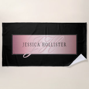 Serviette De Plage Elégant Blush Faux Rose Gold Nom et initiales