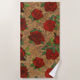 Serviette De Plage Elégant Classy Damask Vintage Chic Taupe Rouge Ros