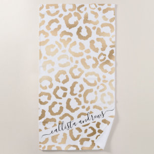 Serviette De Plage Elegant Gold White Leopard Cheetah Animal Print