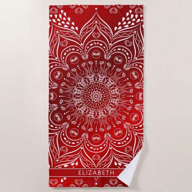 Serviette De Plage Élégant Mandala Red (Devant)