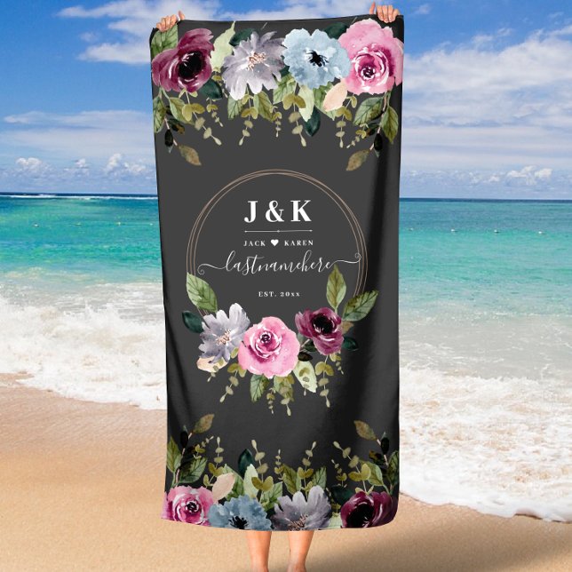 Serviette De Plage Élégant Mariage Monogramme (Elegant Monogram Wedding Beach Towel)