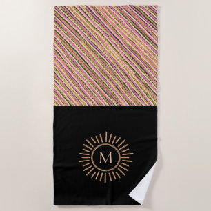 Serviette De Plage Élégant Moderne Grilles Monogramme Or Rose