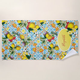 Serviette De Plage Élégant Monogramme de citron