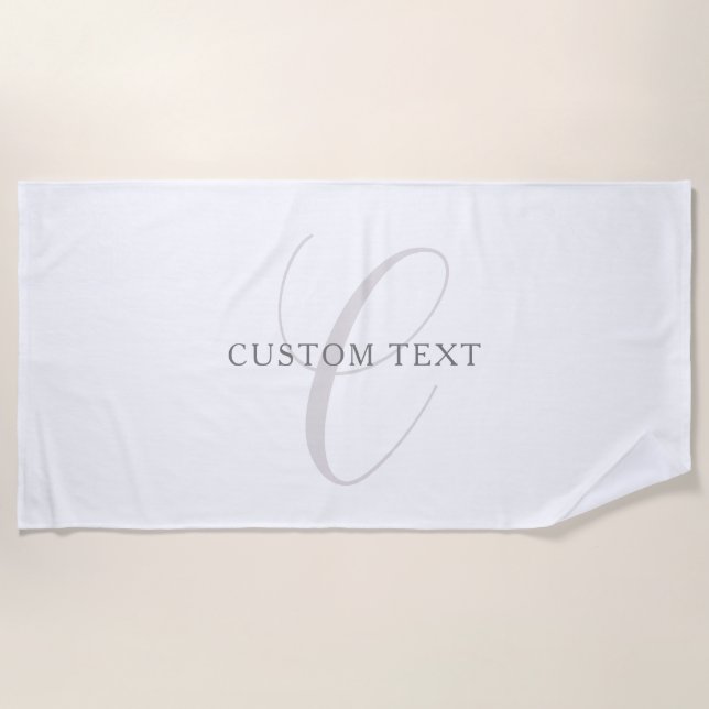 Serviette De Plage Élégant Monogramme moderne | Gris et blanc (modifi (Devant)