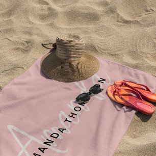 Serviette De Plage Élégant Monogramme Moderne Personnalisé Avec Nom
