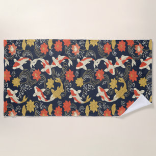 Serviette De Plage Élégant motif de carpes koï et de lotus