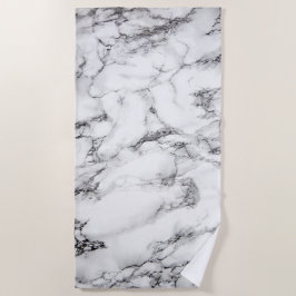 Serviette De Plage Élégant Motif Noir Et Marbre blanc