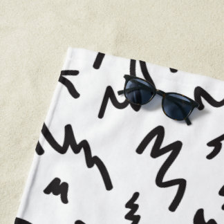 Serviette De Plage Élégant noir et blanc moderne