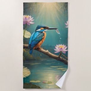 Serviette De Plage Élégant oiseau de martin-pêcheur