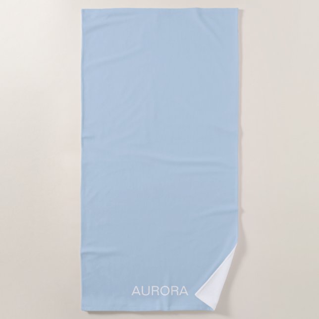 Serviette De Plage Élégant Poudre Bleu Nom personnalisé - (Devant)