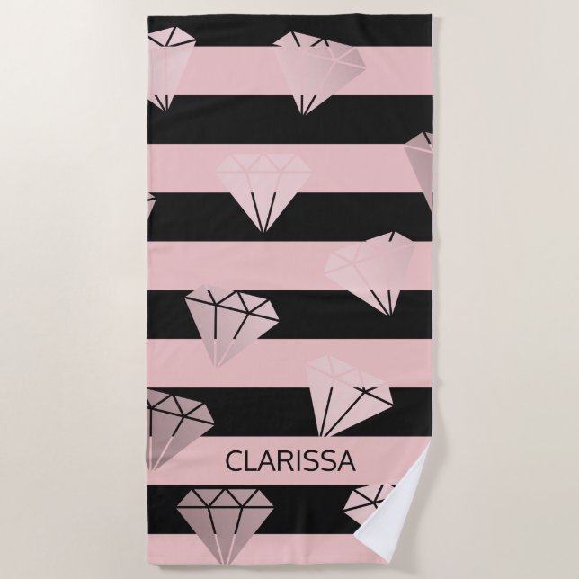 Serviette De Plage Élégant rose  or diamant bande motif (Devant)