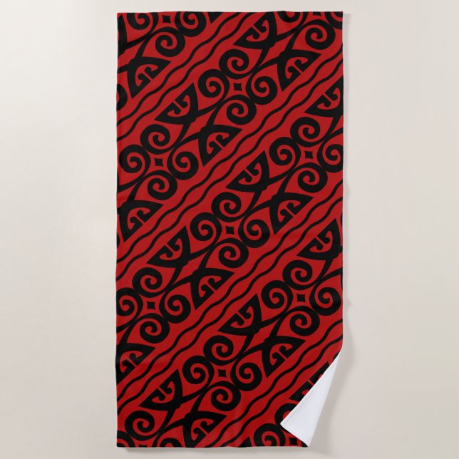 Serviette De Plage Élégant Rouge Et Noir (Devant)