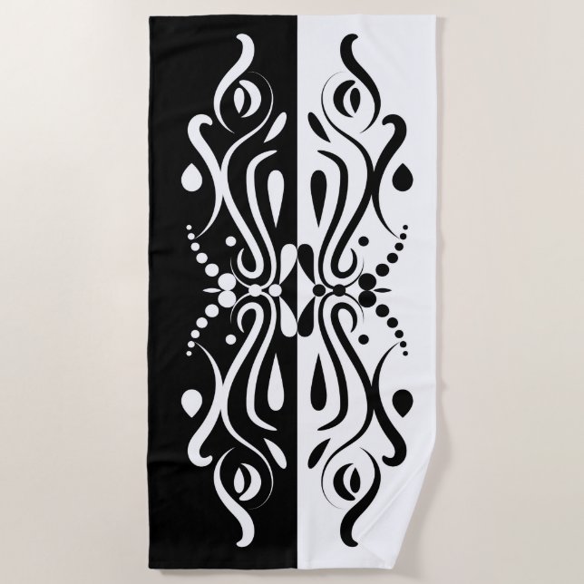 Serviette De Plage Élégant style arlequin Abstrait noir et blanc (Devant)
