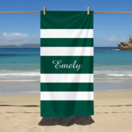 Serviette De Plage Élégant Vert Vert Grandes Blancs Nom du Motif