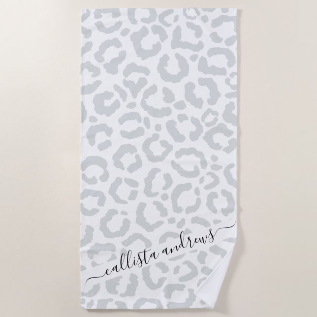 Serviette De Plage Elegant White Gray Leopard Cheetah Animal Print (Devant)