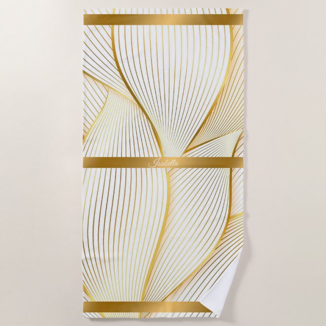 Serviette De Plage Elégante collection Floral Or Blanc (Devant)