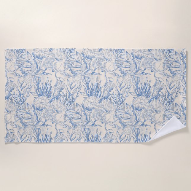 Serviette De Plage Élégante toile bleue océane (Devant)