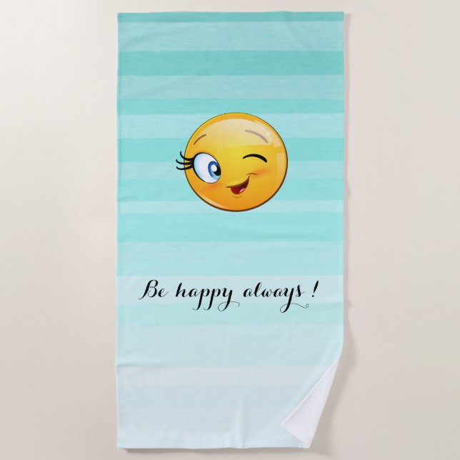Serviette De Plage Emoji visage-être heureux toujours (Devant)