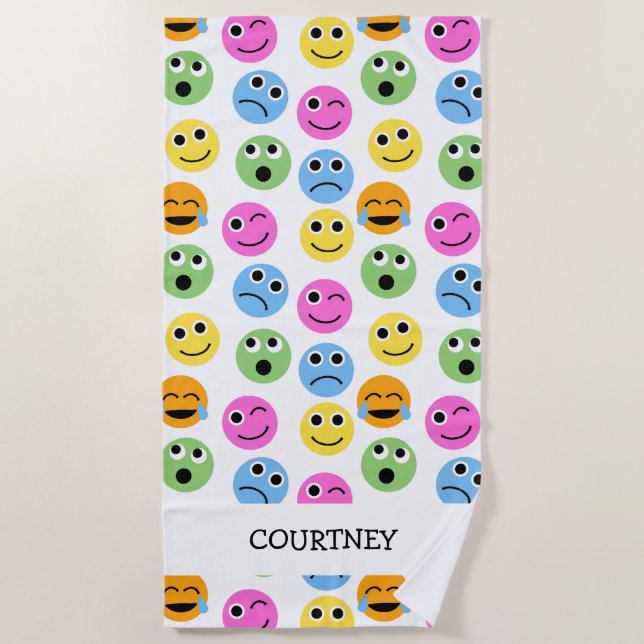 Serviette De Plage Emojis Personnalisé Visages Colorés (Devant)