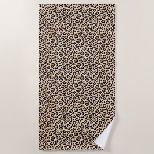 Serviette De Plage Empreinte de léopard noir rose vif