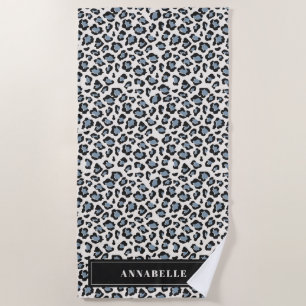 Serviette De Plage Empreinte de léopard première typographie bleu mod