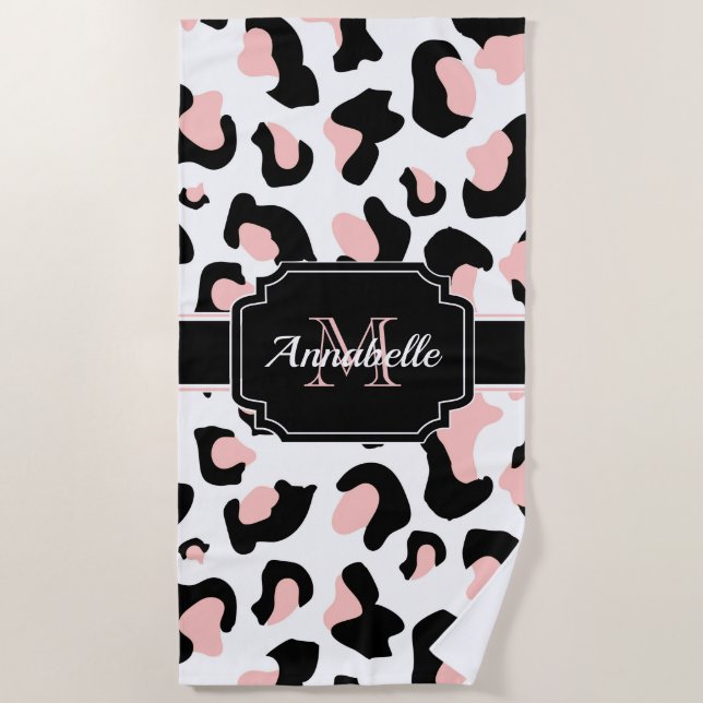 Serviette De Plage Empreinte de léopard rose (Devant)