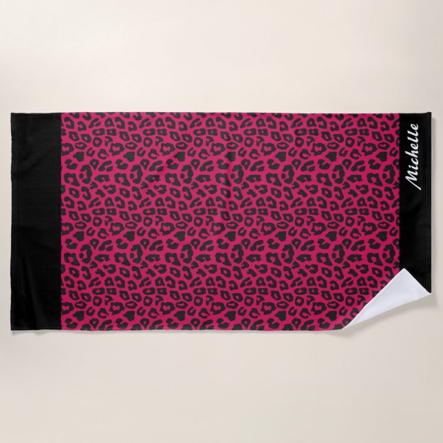 Serviette De Plage empreinte de léopard rose personnalisé (Devant)