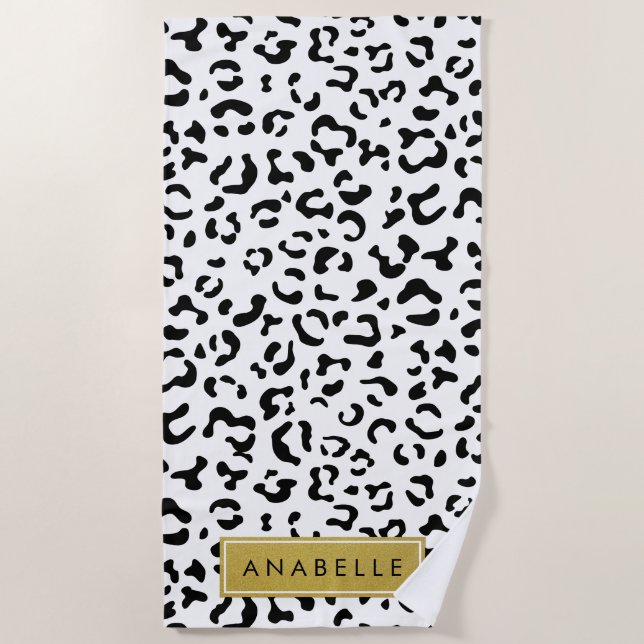 Serviette De Plage Empreinte de léopard, Spots, Noir Et Blanc, Votre  (Devant)