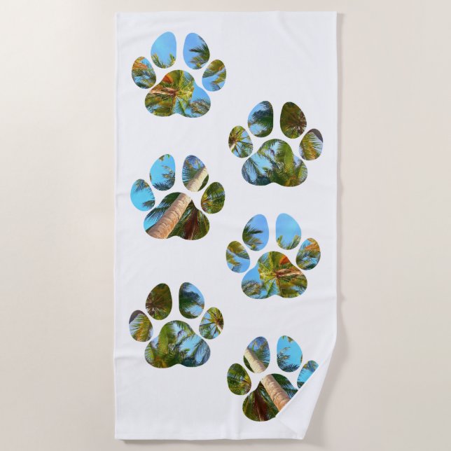Serviette De Plage Empreintes de pattes de chiens - Palmiers tropicau (Devant)
