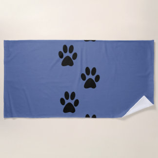 Serviette De Plage empreintes de pattes noires et bleues