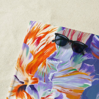 Serviette de plage en art abstrait floral vibrant