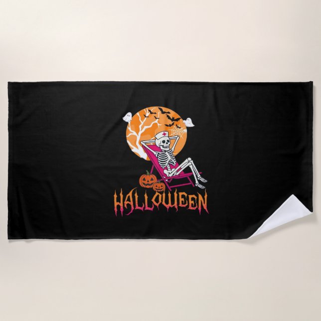 Serviette De Plage En Attente D'Halloween Infirmière D'Été Skeleton P (Devant)