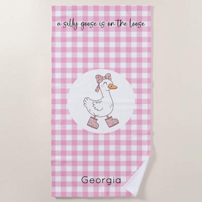 Serviette De Plage En vichy rose oie sotte (Devant)