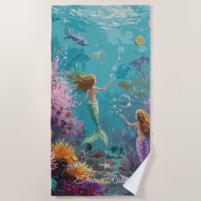 Serviette De Plage Enchanted Mermaid Underwater Scene (Devant)