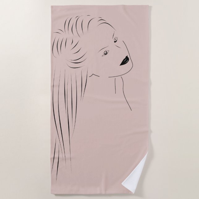 Serviette De Plage Enchanter Black Line Art Femme Visuel (Devant)