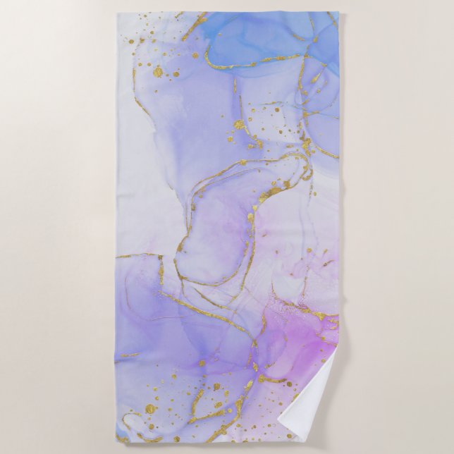 Serviette De Plage Encre d'alcool rose, pourpre et bleu (Devant)