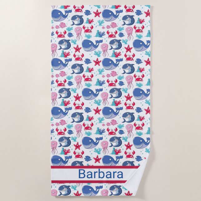 Serviette De Plage Enfants baleines monogrammes (Devant)