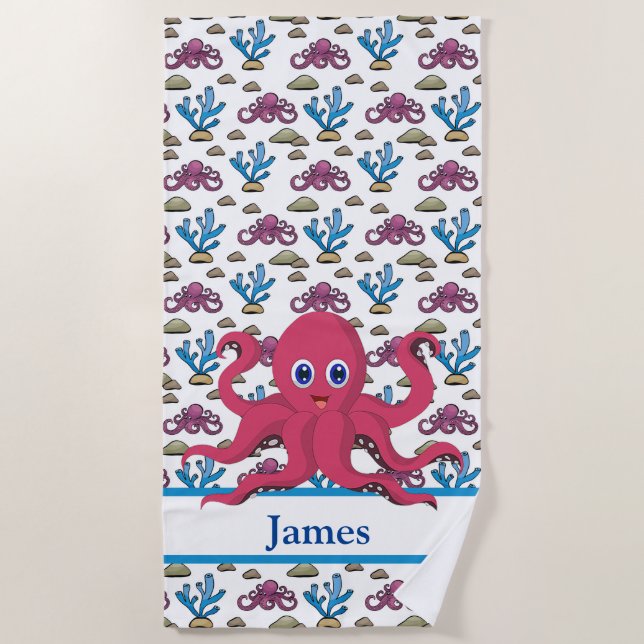 Serviette De Plage Enfants Customisés poulpe (Devant)
