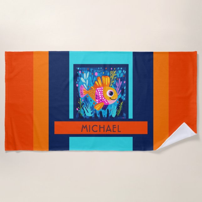 Serviette De Plage Enfants Poisson Coloré (Devant)
