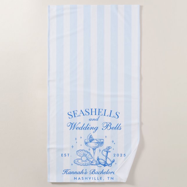 Serviette De Plage Enterrement de vie de jeune fille Retro Blue Seash (Devant)