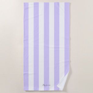 Serviette De Plage Épais Rayures Verticales Pastel Lilac Nom Gratté